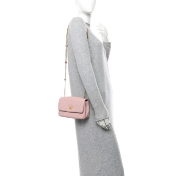 CHANEL Lambskin Resin Pearl Quilted Small Flap Pink