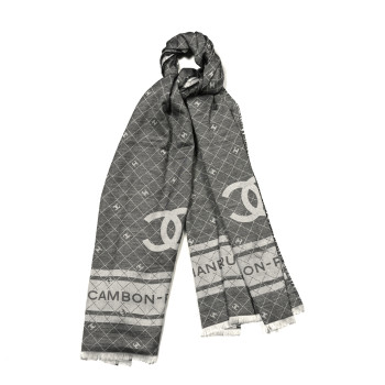 CHANEL Cashmere Silk Quilted CC Logo Scarf Black
