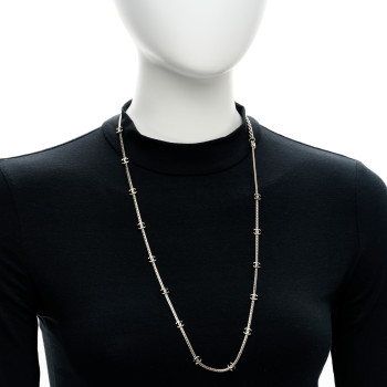 CHANEL Metal CC Short Chain Necklace Silver