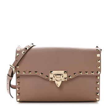 VALENTINO GARAVANI Vitello Medium Rockstud Flip Lock Crossbody Bag Poudre