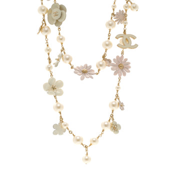 CHANEL Pearl Enamel CC Camellia Necklace White Gold
