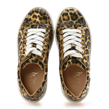 CHRISTIAN LOUBOUTIN Calfskin Coins Leopard Womens Vieirissima Flat Sneakers 36 Gold