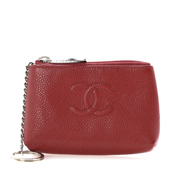 CHANEL Caviar Timeless CC Key Holder Red