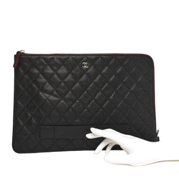 CHANEL Caviar Quilted Document Portfolio Holder Black