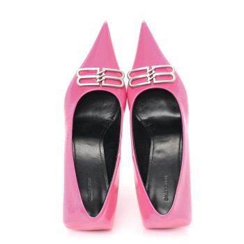 BALENCIAGA Shiny Calfskin BB Square Knife 80mm Pumps 37 Sweet Pink