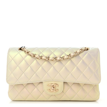 CHANEL Iridescent Lambskin Quilted Medium Double Flap Ivory