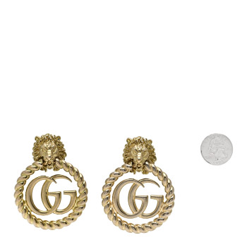 GUCCI Metal Double G Lion Head Clip On Earrings Aged Gold