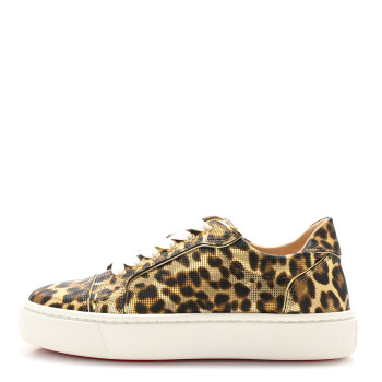 CHRISTIAN LOUBOUTIN Calfskin Coins Leopard Womens Vieirissima Flat Sneakers 36 Gold