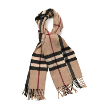 BURBERRY Cashmere Classic Check Fringe Scarf Camel