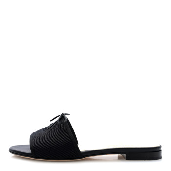 CHANEL Fabric Embroidered CC Bow Mules 38 Black