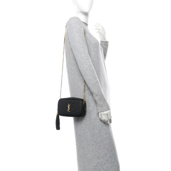 SAINT LAURENT Grain De Poudre Matelasse Monogram Mini Lou Camera Bag Black