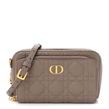 CHRISTIAN DIOR Supple Calfskin Caro Double Pouch Warm Taupe