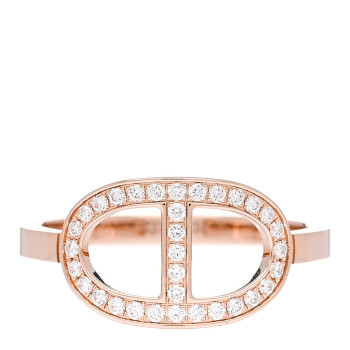 HERMES 18K Rose Gold Diamond MM Chaine d'Ancre Contour Ring 56 7.75