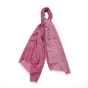 GUCCI Wool Silk Monogram GGWeb Fringe Shawl Old Rose Pink