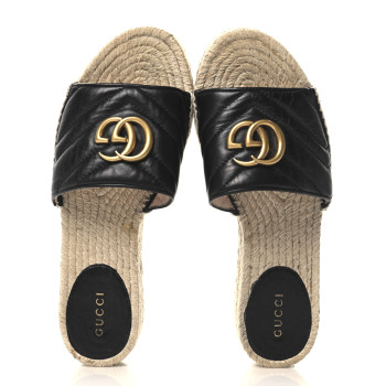 GUCCI Nappa Matelasse GG Marmont Platform Espadrille Slide Sandals 36 Black