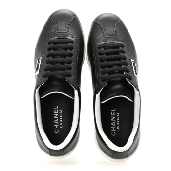 CHANEL Calfskin CC Uniform Womens Sneakers 37.5 Black