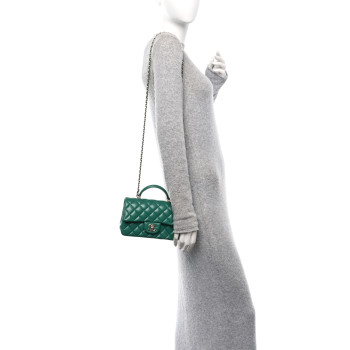 CHANEL Lambskin Quilted Mini Top Handle Rectangular Flap Green