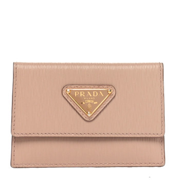 PRADA Vitello Move Triangle Logo Card Holder Cipria
