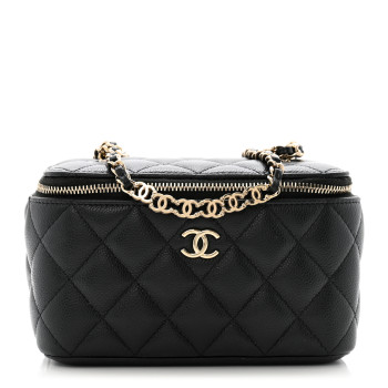 CHANEL Caviar Quilted Small Tiny CC Vanity Case With Chain Black