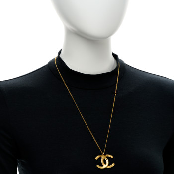 CHANEL Metal CC Paris Button Necklace Gold
