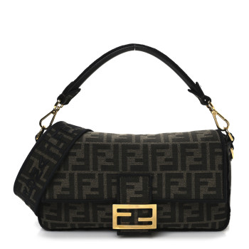 FENDI Fabric Jacquard FF 1974 Medium Baguette Tobacco Moro Black