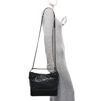 CHANEL Aged Calfskin Quilted Large Gabrielle Hobo Black