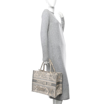 CHRISTIAN DIOR Canvas Embroidered Medium Dioriviera Toile De Jouy Book Tote Gray