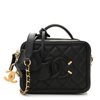 CHANEL Caviar Quilted Small CC Filigree Vanity Case Black