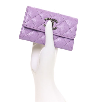 CHANEL Caviar Quilted CC Logo Flap Card Holder Light Purple