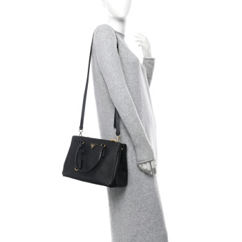 PRADA Saffiano Small Galleria Double Zip Tote Black