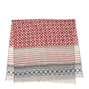 HERMES Cashmere Maillons Et Chaines Rectangle Gris Chine Rouge Bleu