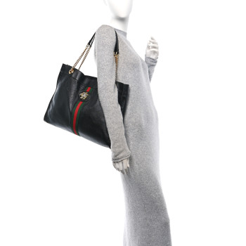 GUCCI Calfskin Maxi Rajah Chain Tote Black