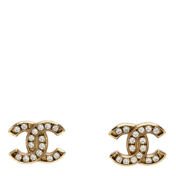 CHANEL Matte Metal Crystal CC Earrings Gold