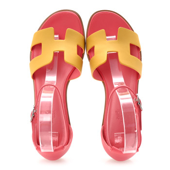 HERMES Calfskin Santorini Sandals 36.5 Jaune Sable Rose
