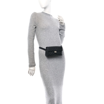 CHANEL Grained Calfskin Quilted 2.55 Reissue Flap Belt Bag Clutch Black