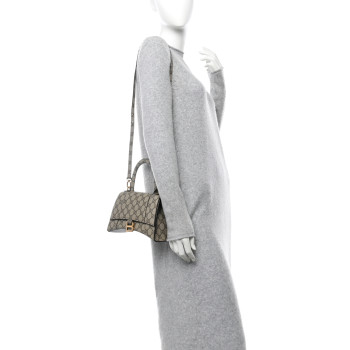 BALENCIAGA X GUCCI GG Supreme Monogram Small Hourglass Top Handle Bag Beige Ebony
