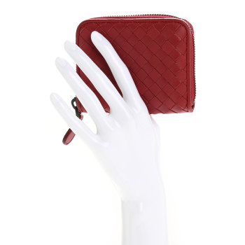 BOTTEGA VENETA Nappa Intrecciato Zip Around Coin Purse Red