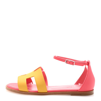 HERMES Calfskin Santorini Sandals 36.5 Jaune Sable Rose