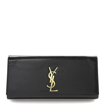 SAINT LAURENT Patent Grain De Poudre Monogram Cassandre Clutch Black