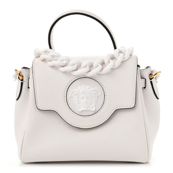 VERSACE Grained Calfskin Small La Medusa Top Handle Bag White