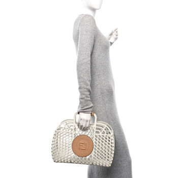 FENDI Recycled Plastic Vitello Liberty Matte Medium Fendi Basket White Ice Miele Scuro