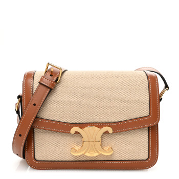 CELINE Textile Natural Calfskin Teen Triomphe White Tan