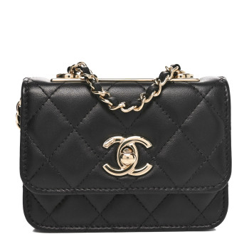 CHANEL Lambskin Quilted Trendy CC Card Holder On Chain Black