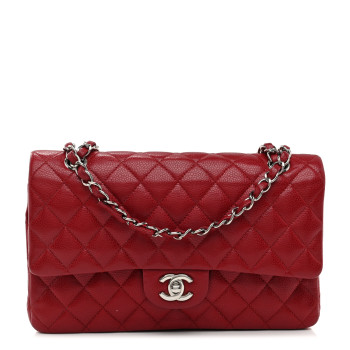 Caviar Quilted Medium Double Flap Red