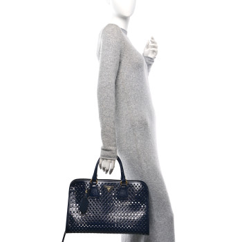 PRADA Saffiano Vernice Perforated Tote Royal