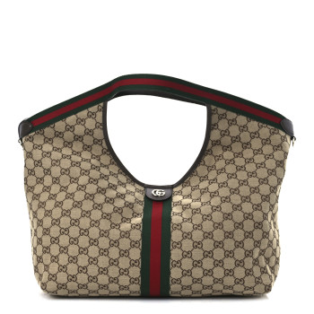 GUCCI GG Supreme Monogram Web Large Giglio Tote Brown