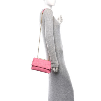BOTTEGA VENETA Nappa Intrecciato Small Olimpia Shoulder Bag Antique Pink