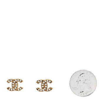CHANEL Matte Metal Crystal CC Earrings Gold