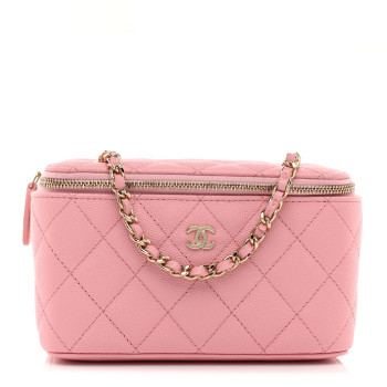 CHANEL Caviar Quilted Small Vanity Case With Chain Pink