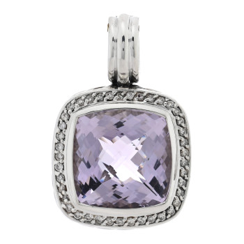 DAVID YURMAN Sterling Silver Diamond Amethyst 14mm Albion Enhancer Pendant